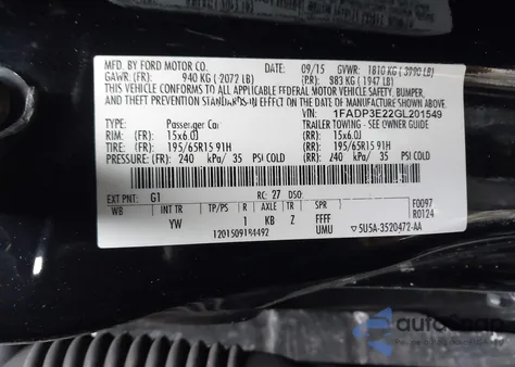 2016 Ford Focus S из США, поврежденный, VIN 1FADP3E22GL201549